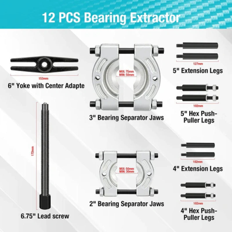 12-teiliges Lagertrenn- und Abzieherset