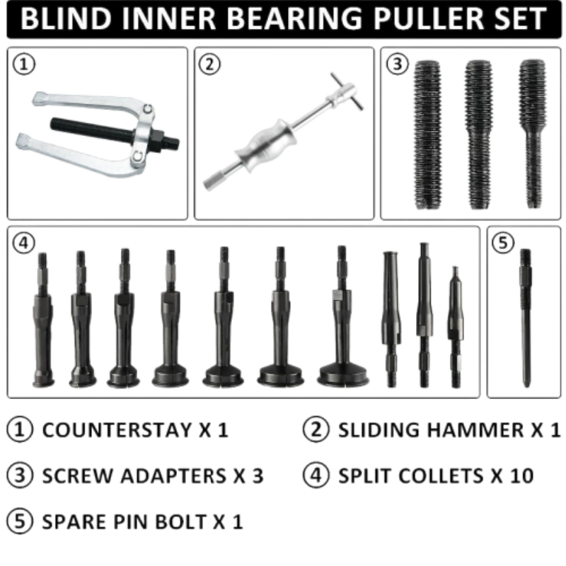 Juego de extractores de cojinetes para orificios ciegos de 16 piezas