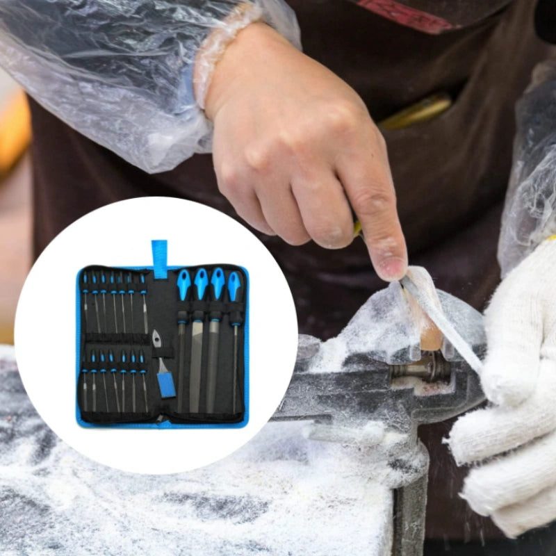 19-teiliges Metallfeilenset, T12 gesenkgeschmiedeter legierter Stahl für Präzisionsarbeiten mit Stahlbürste und Tragetasche