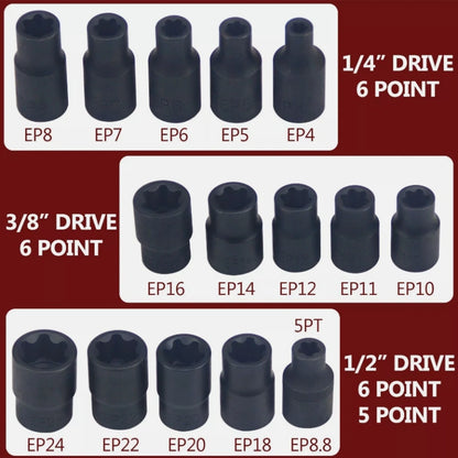 Juego de 15 vasos E-Torx Plus, EP4-EP24, de 6 y 5 puntas, compatibles con Tesla