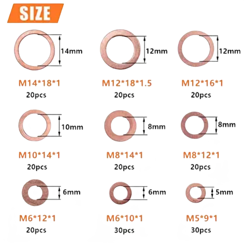 200PCS Copper Gaskets Assortment