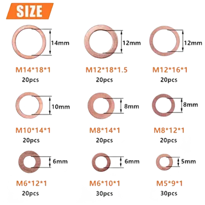 200PCS Copper Gaskets Assortment